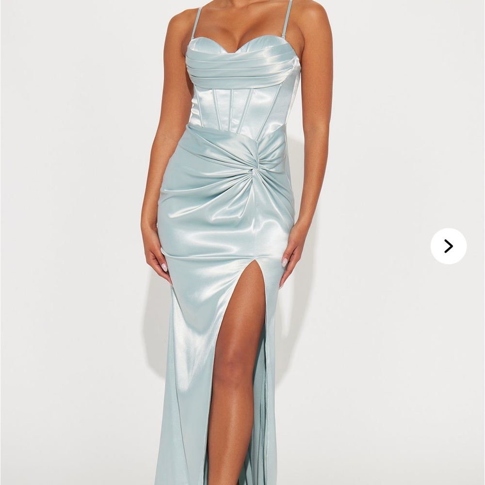 Fashion Nova Satin Prom Dress in Light Blue